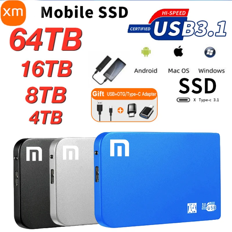Портативный SSD-накопитель 1 ТБ Твердотельный жесткий диск Высокоскоростной Мобильный Жесткий диск USB3.0 HDD Мобильные диски для хранения данных Xiaomi для ПК