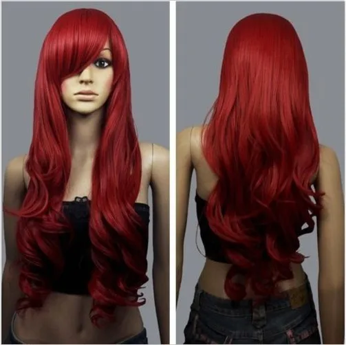 Причудливый W Синтетический парик для женщин, Косплей, Длинные Объемные Волнистые Темно-красные Парики из натуральных термостойких волос