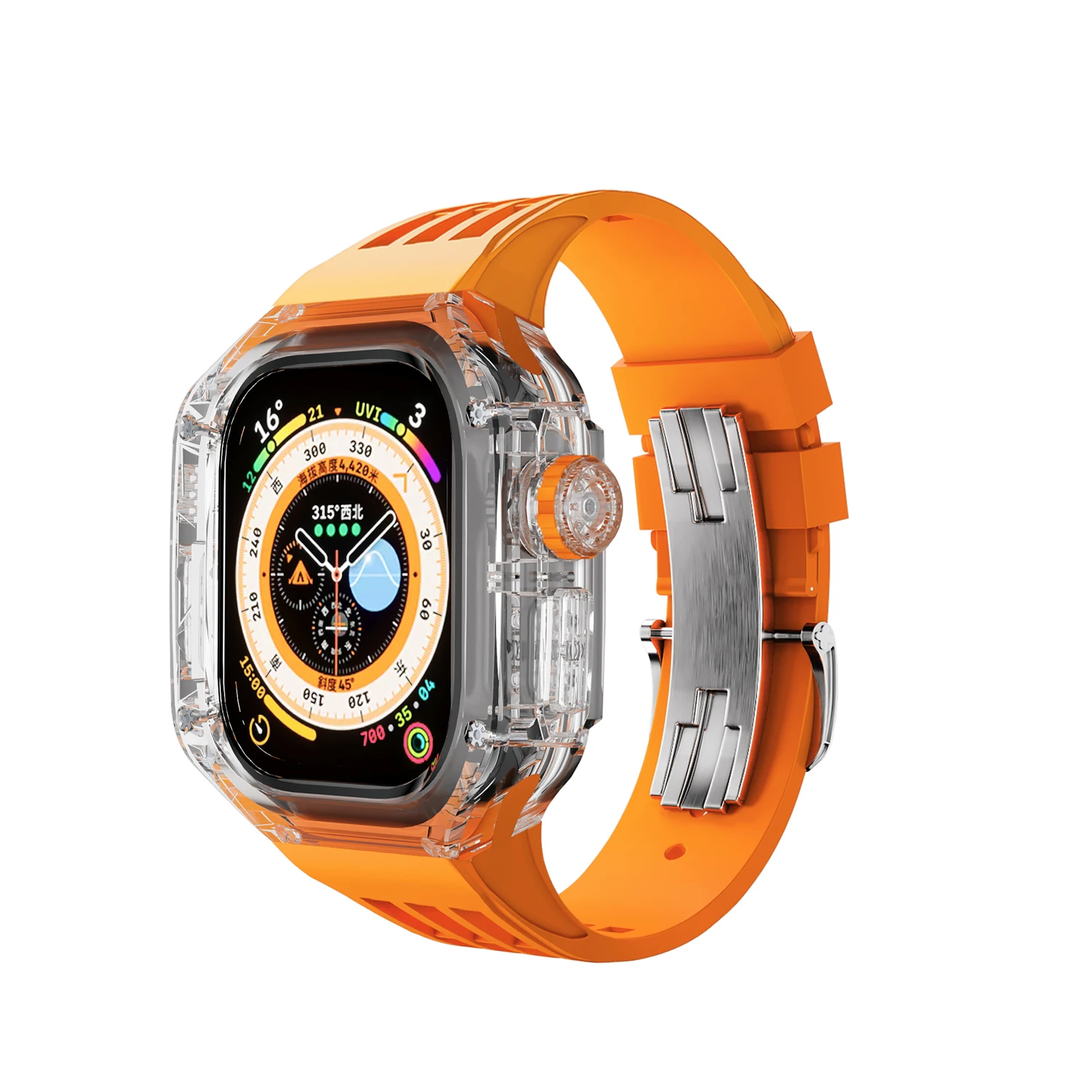 Прозрачный Комплект Модификаций Чехол Для Apple Watch Band Series 8Ultra 49 мм Резиновый ремешок с пряжкой-бабочкой Mod Kit Для iWatch Ultra
