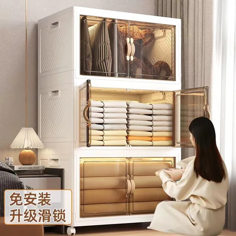 Прозрачный Складной шкаф для хранения многоэтажной одежды большой вместимости для спальни, гостиной и кухни, ванной комнаты, шкаф для игрушек