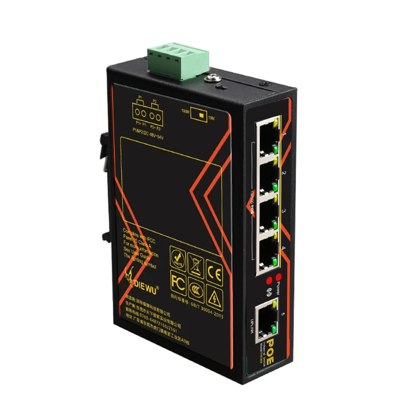 Промышленный Коммутатор Ethernet с 5 Портами 10/100 Мбит/с Быстрая сетевая сеть LAN RJ45 POE Lan Hub Настольный ПК Switcher Box Неуправляемый TXE002