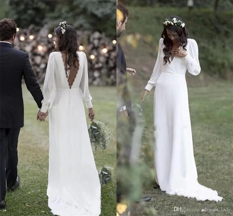 Простые Свадебные платья в богемном стиле 2020 года в стиле Кантри с V-образным вырезом и открытой спиной, Пляжное Свадебное платье Больших размеров, vestido de novia, Дешевое
