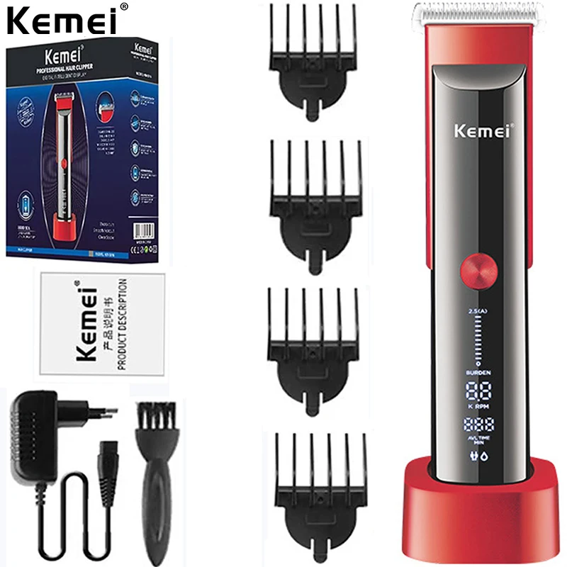 Профессиональная Машинка для стрижки волос Kemei, Светодиодная Электрическая Машинка для стрижки волос с зарядной базой, Перезаряжаемая машинка для стрижки волос KM-5016