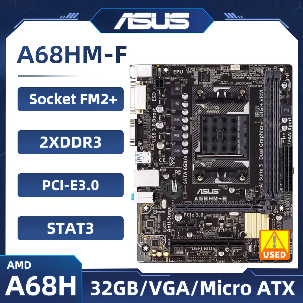 Разъем FM2 + Материнская плата ASUS A68HM-F AMD A68H 2 × DDR3 32GB USB3.0 Micro ATX С поддержкой процессора AMD A10-6790B A6-7400K