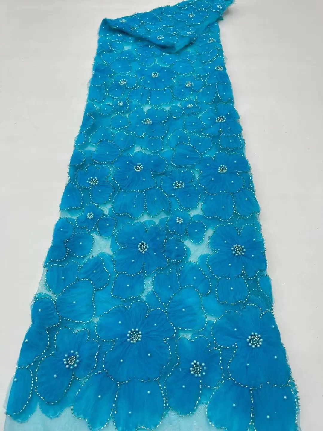 Расшитая бисером Кружевная ткань с пайетками и бисером в нигерийском стиле SYJ-1228652, сетчатая кружевная ткань с вышивкой Для свадебных платьев