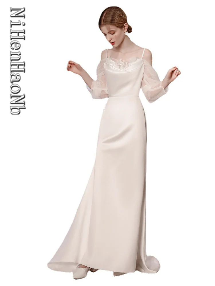 Роскошные атласные свадебные платья Макси с открытыми плечами, Элегантное Длинное Женское платье для выпускного вечера