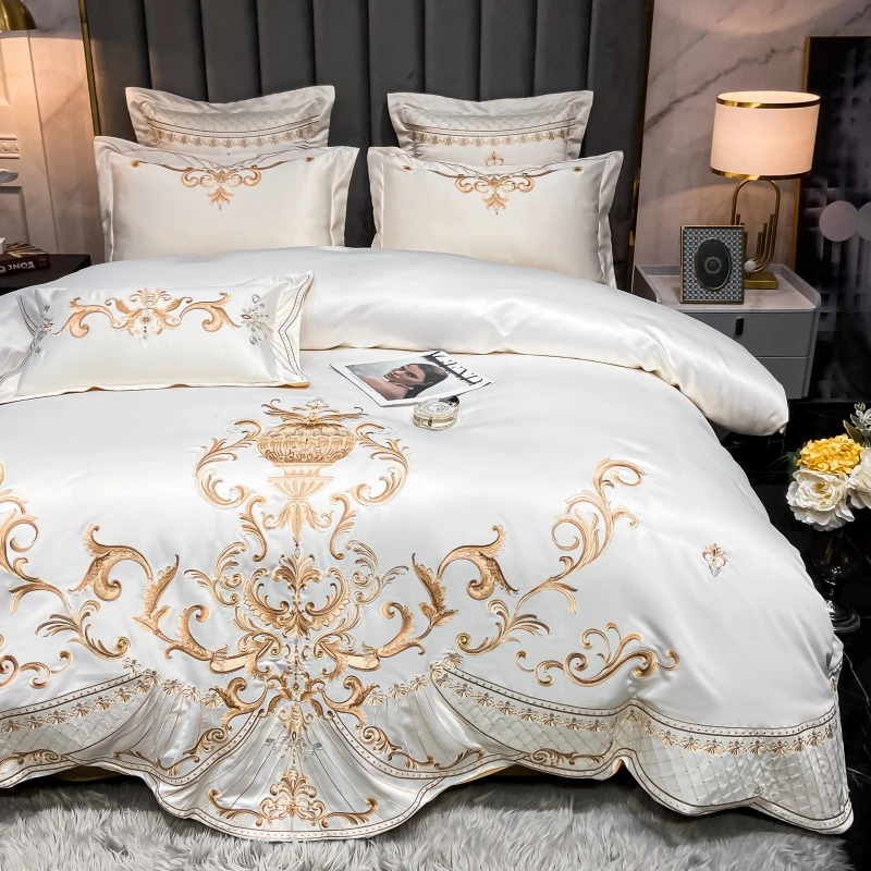 Роскошный комплект постельного белья из золота с вышивкой, атласное одеяло и наволочки