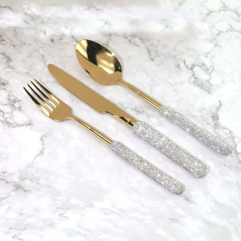 Роскошный набор столовой посуды в западном стиле Knight из нержавеющей стали с золотым ножом, вилкой и ложкой для стейка из трех частей