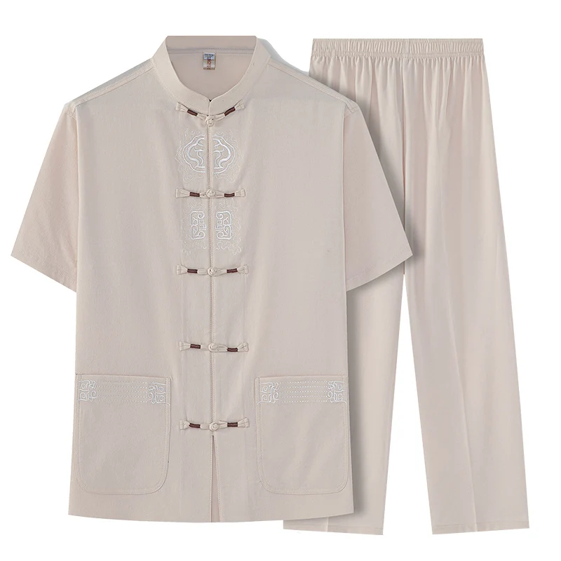 (рубашка + брюки) летний модный тренд 2023, мужская рубашка, мужской хлопковый льняной костюм, мужская рубашка с коротким рукавом, полный размер M-4XL