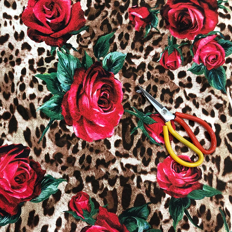 Саржевая ткань с принтом Розы и Леопарда, Брендовая Жаккардовая Одежда, Рубашка, Модная Дизайнерская ткань, сшитая своими руками по метру для Материала Платья
