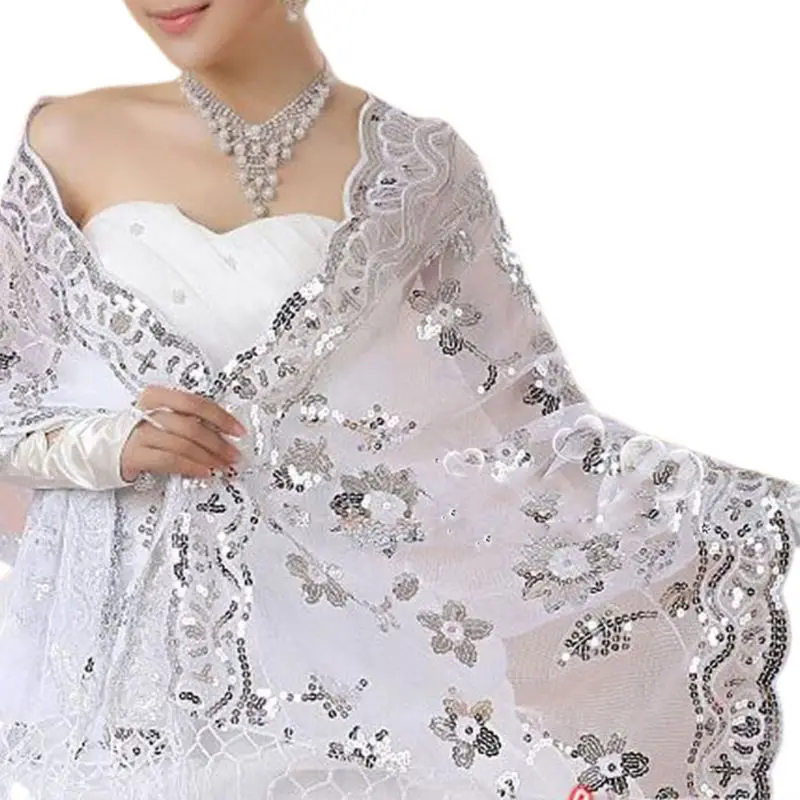 Свадебное платье невесты, женская шаль Чонсам, белое кружево, расшитое пайетками, длинное