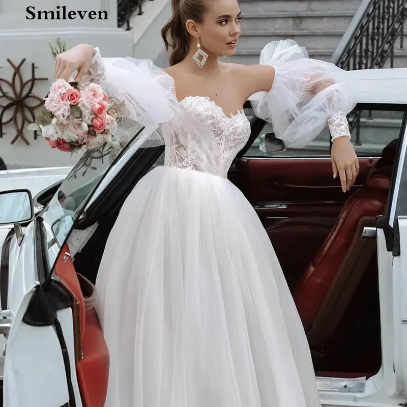 Свадебное платье Принцессы Smileven 2021, Съемные Свадебные платья с пышными рукавами, Кружевные Свадебные платья в стиле Бохо, Пляжная Милая