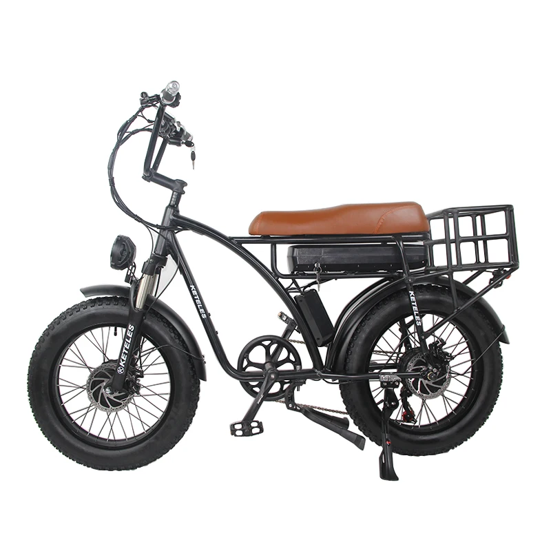 Сверхмощный Электрический мотоцикл Мощностью 2000 Вт в винтажном стиле с толстыми шинами, Электрический велосипед, Ретро-электровелосипед, электровелосипед с задней корзиной для хранения