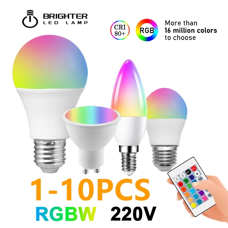 Светодиодная умная лампа RGBW инфракрасный 24-клавишный пульт дистанционного управления AC220V GU10 G45 A60 C37 6 Вт 10 Вт супер яркие цветные лампы плюс белый свет