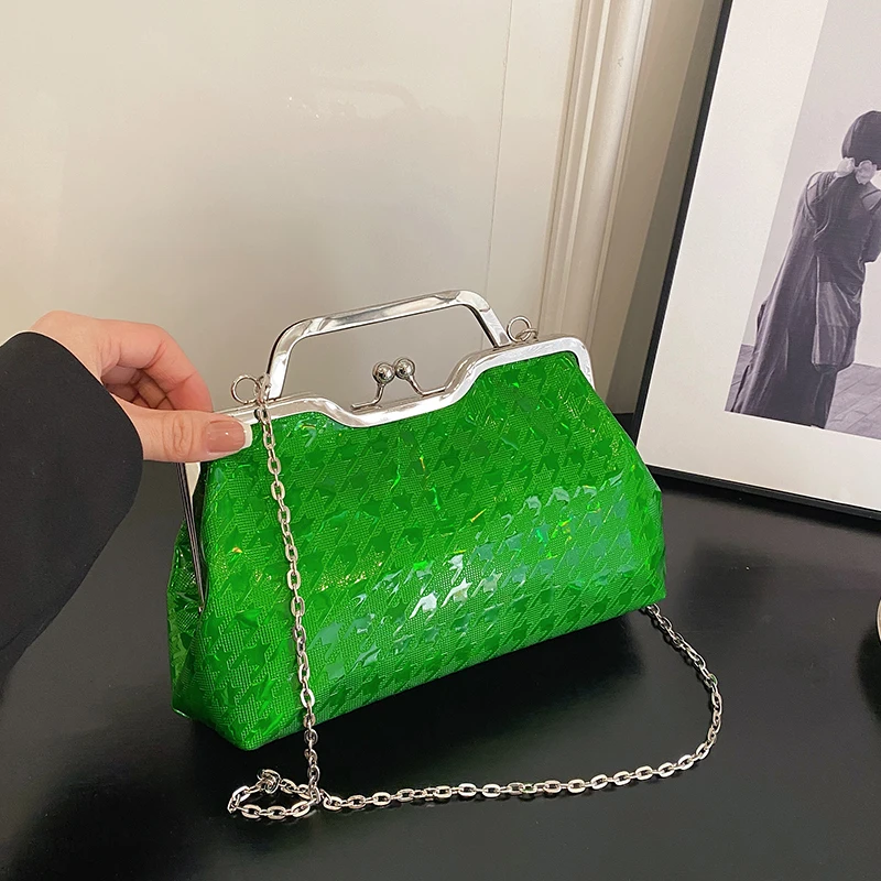 Серебристые женские сумки-цепочки зеленого цвета со сверкающей бриллиантовой сеткой из искусственной кожи, изысканная вечерняя свадебная сумочка-клатч