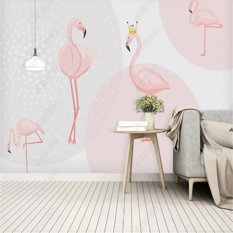 Скандинавские современные минималистичные абстрактные обои для детской комнаты, Геометрический розовый фон с фламинго, обои для домашнего декора, фреска