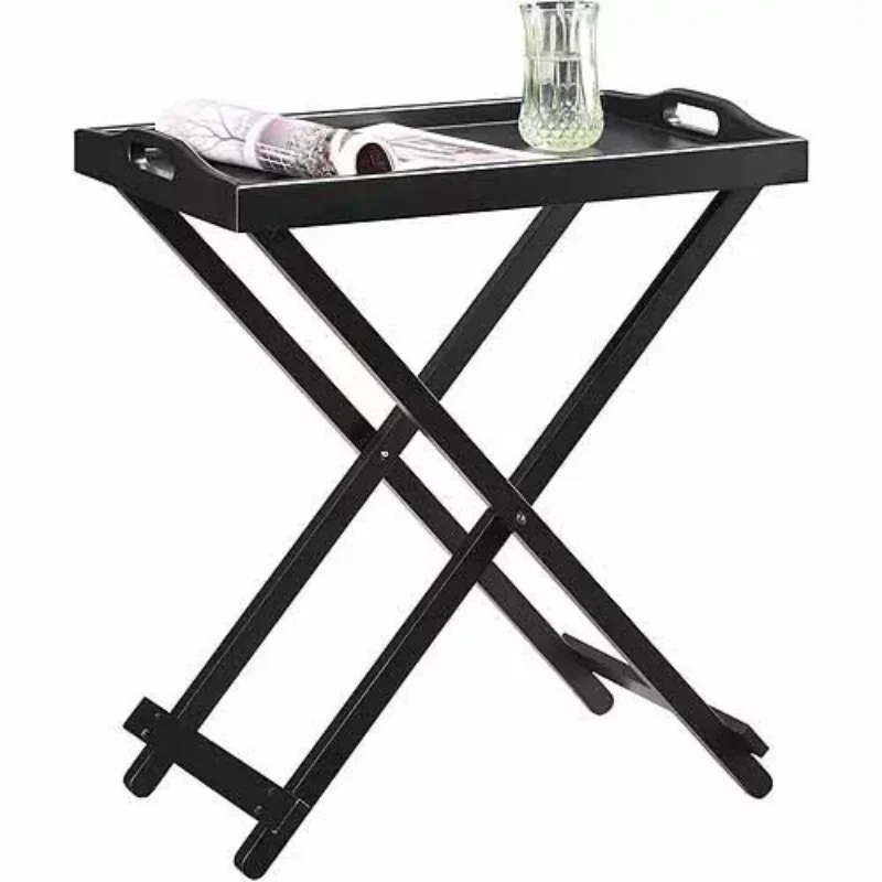 Складной столик с подносом Черный Современный дизайн Изготовлен из МДФ Ножки из массива дерева Уличные столы, окрашенные краской без свинца