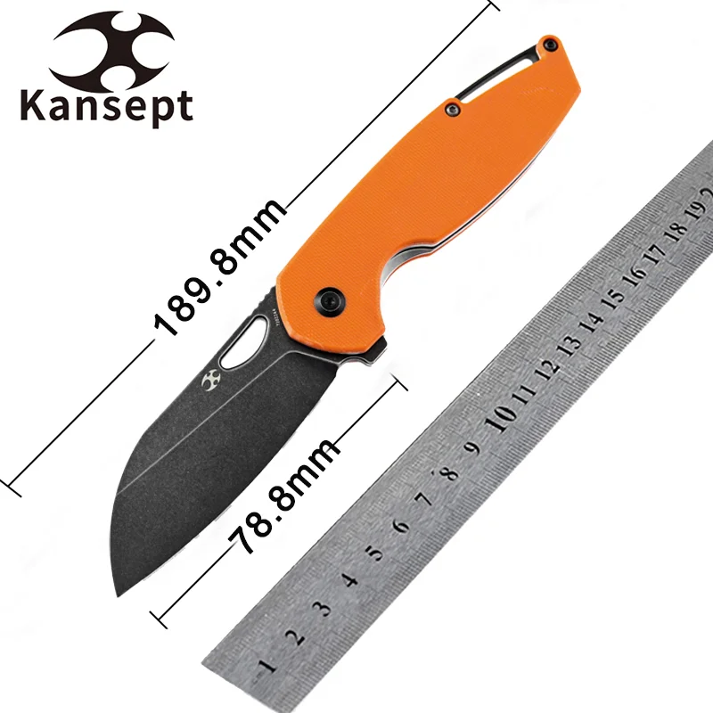 Складные Ножи Kansept Model 6 Sheepfooot T1022A4 Черного Цвета с камнями 154 см и оранжевой ручкой G10 для Кемпинга Охоты EDC Carry