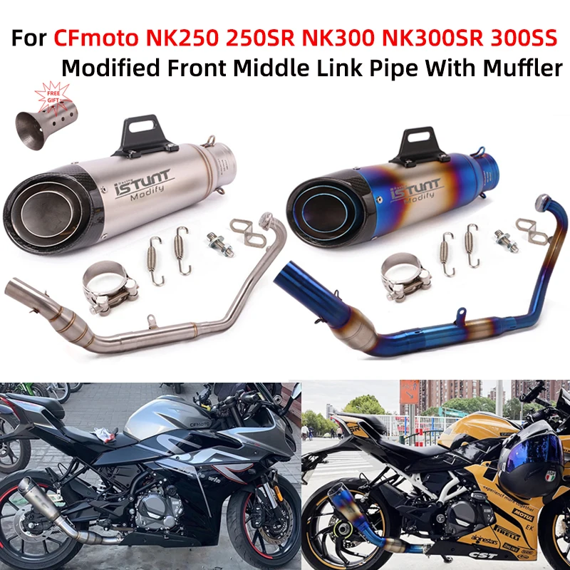 Слипоны Для CFmoto NK250 250SR NK300 NK300SR 300SS Мотоцикл Выхлопная Система Escape Полная Система Передняя Средняя Модификация Глушитель Из Углеродного волокна