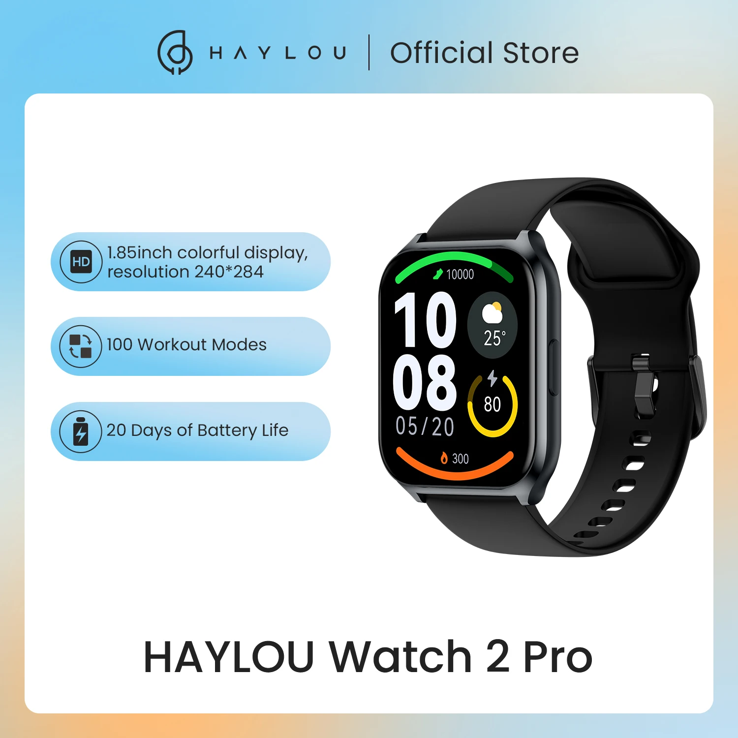 Смарт-часы HAYLOU Watch 2 Pro (LS02 Pro) с большим дисплеем 1,85 дюйма, 100 режимов тренировки, Умные Часы для мониторинга сердечного ритма, содержания кислорода в крови