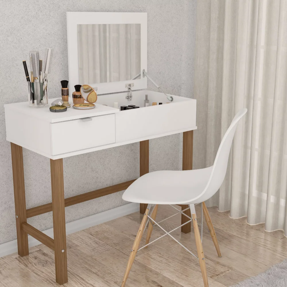 Современный выдвижной туалетный столик с ножками из соснового дерева, белая отделка, изысканный вид небольшого шкафа для хранения, Встроенный столик для макияжа