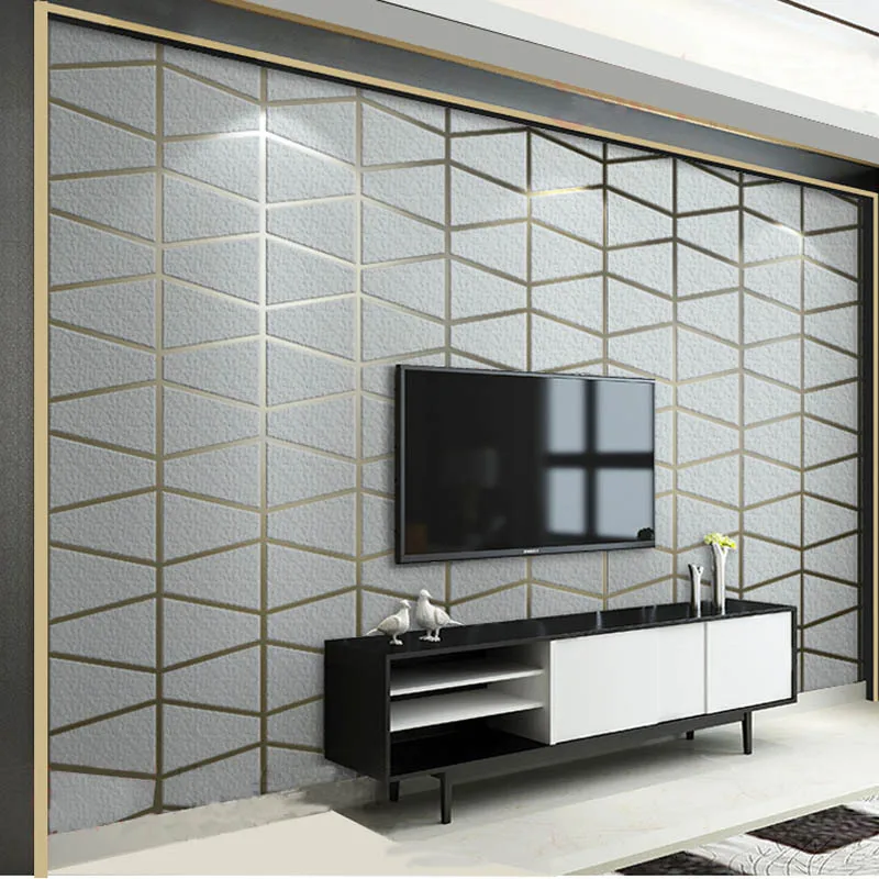 Современный геометрический узор Гостиная ТВ Фон стены Бархатные обои Утолщенные нетканые 3D обои для дивана