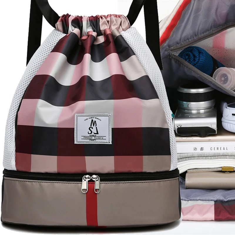 Спортивные водонепроницаемые рюкзаки, полосатый дорожный рюкзак, сумки для женщин, мужская сумка на плечо, эластичный шнурок, школьные сумки, ранец