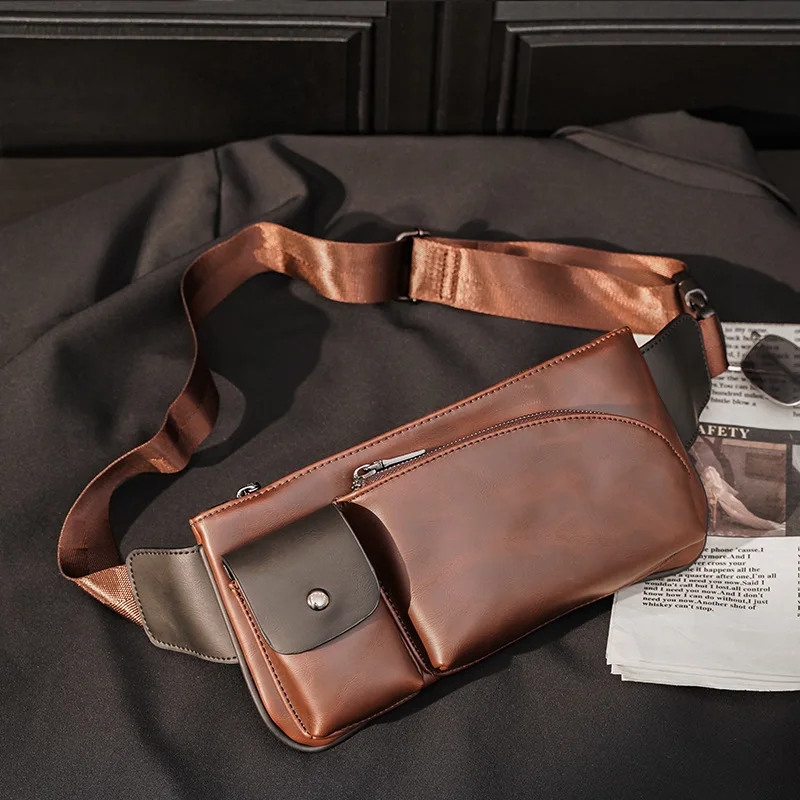 Стильная винтажная нагрудная сумка из искусственной кожи для повседневного использования для мужчин