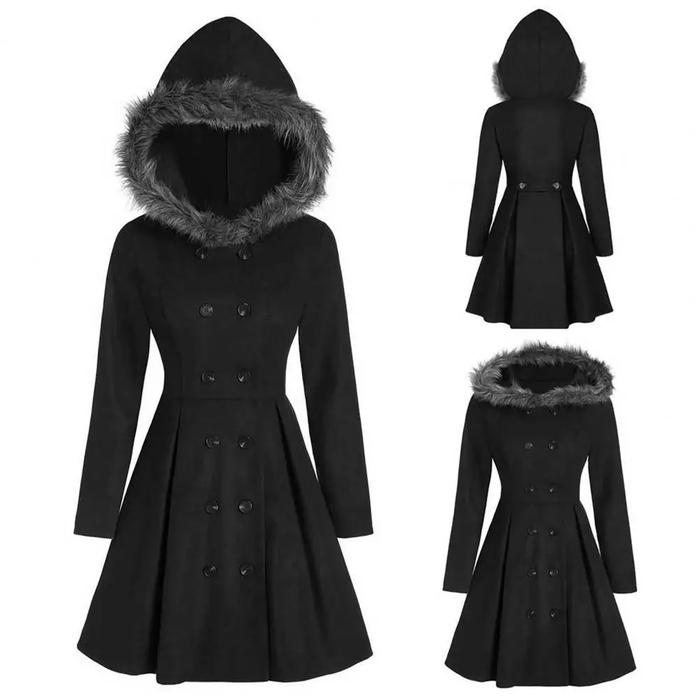 Стильное женское пальто, обтягивающее талию, осень-зима, плюшевое пальто с капюшоном, однотонное элегантное пальто в стиле ретро, повседневное пальто