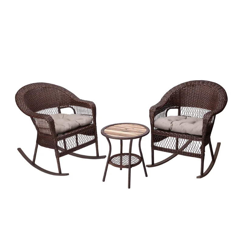 Стол для бистро с козырьковой столешницей в помещении/на улице из 3 предметов и кресла-качалки, коричневый