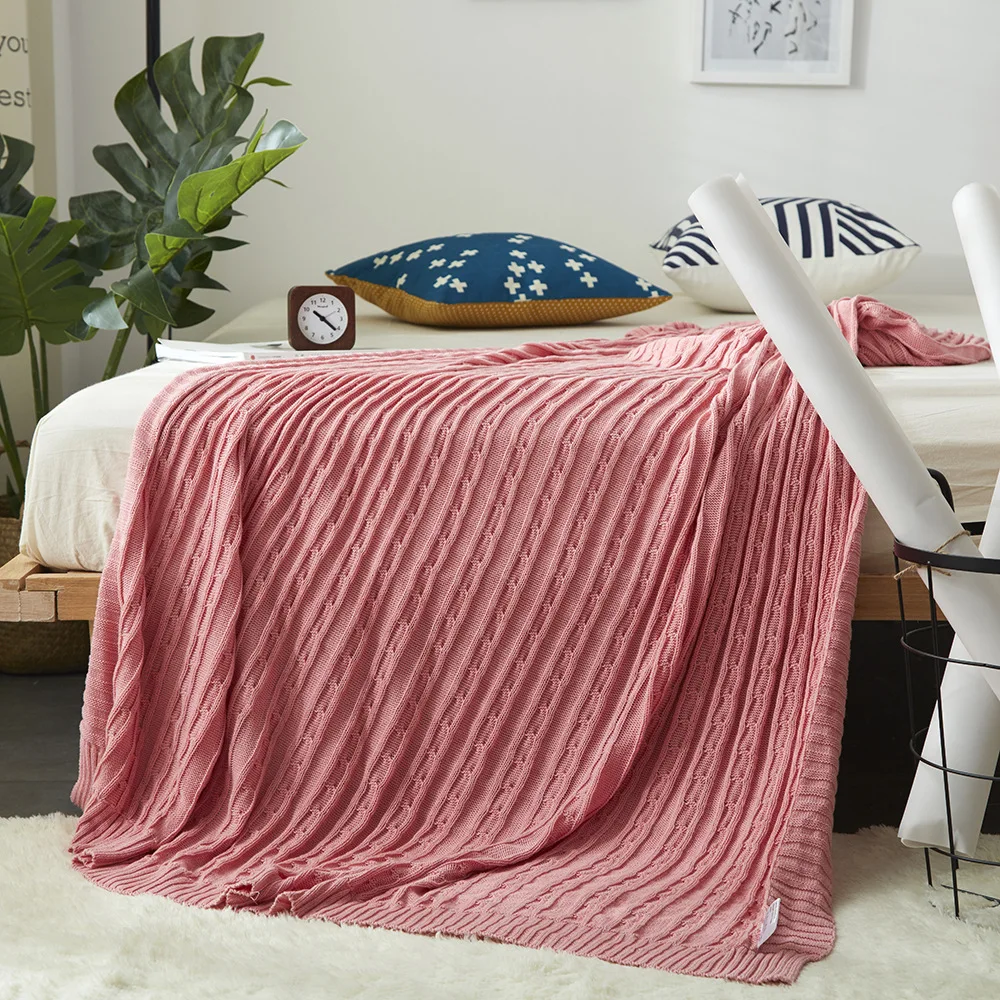 Супер Мягкие Вязаные Одеяла для кроватей, Однотонный Полосатый Плед, Чехол для дивана, Покрывало, Теплые одеяла ручной вязки, 3 размера