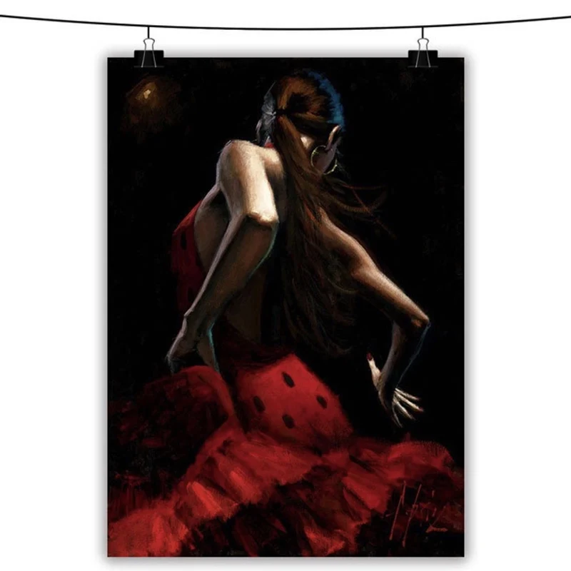 Танцовщица Фламенко, Картина ручной работы на холсте, настенное искусство, Красное платье, Испанская Танцовщица, картина маслом для декора стен