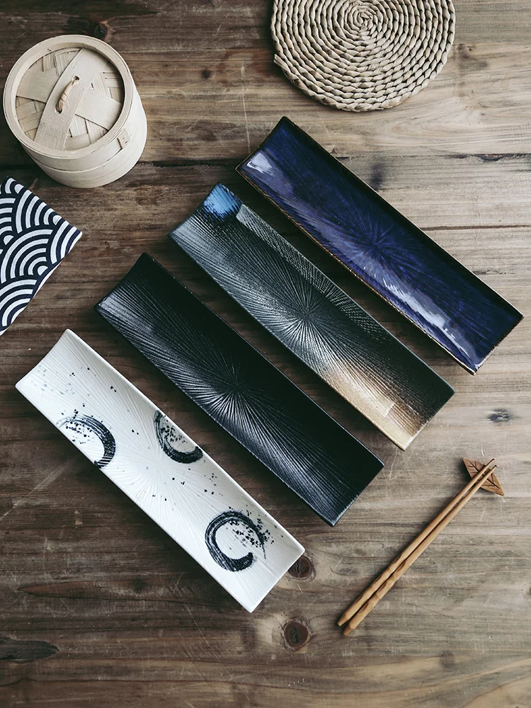 Тарелка для суши керамическая прямоугольная тарелка креативная кондитерская тарелка японской кухни с ручной росписью длинная тарелка для сашими тарелка для сайры