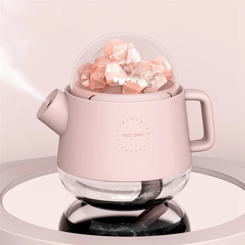 Увлажнители с Соляным Камнем Настольные Увлажнители Воздуха для Офиса Креативный Чайник Nano Spray Увлажнитель Воздуха Диффузор Эфирного Масла, Розовый