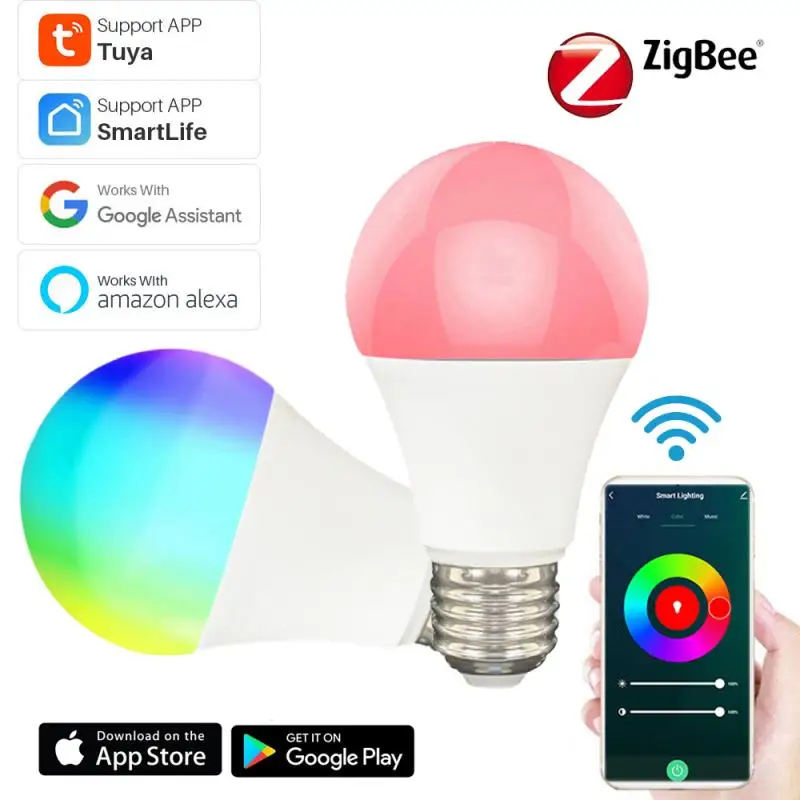 Умная лампа Tuya Zigbee 3.0 С беспроводным пультом дистанционного управления 9 Вт E27 Приложение Smart Life Timing Голосовое управление Через Alexa Google Home