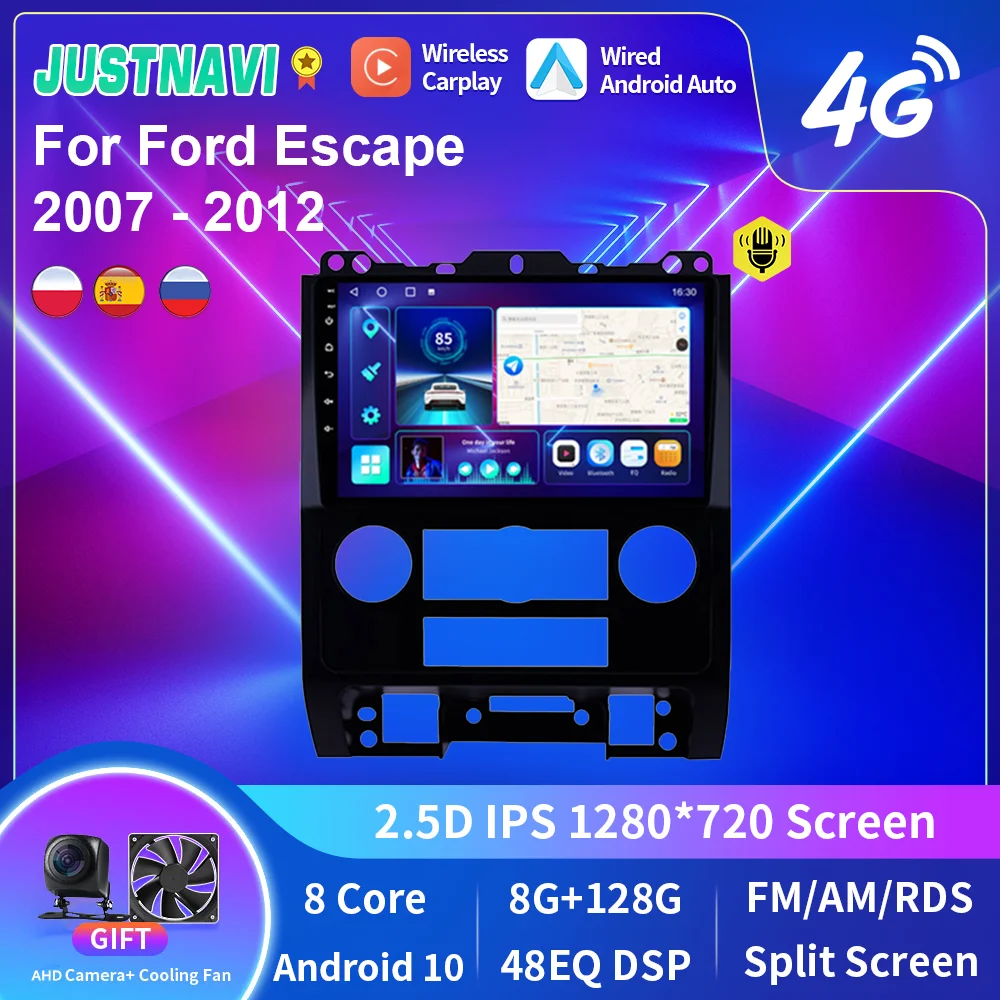 Умное автомобильное радио JUSTNAVI Android 10 для Ford Escape 2007-2012, GPS, Видео, мультимедиа, стерео, Автопроигрыватель, Carplay IPS, 2din DVD