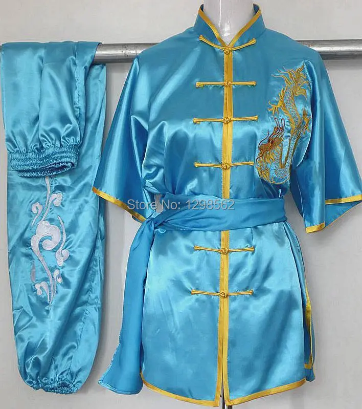 унисекс, одежда для шаолиньского кунг-фу, костюмы с вышивкой дракона, комплекты одежды для боевых искусств, высококачественный синий