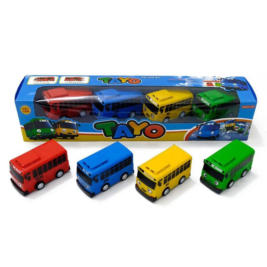 Упаковка из 4 маленьких пластиковых автобусных Мини-машинок Синего, красного, желтого, зеленого цветов, модель автобуса, детский подарок, игрушка для мальчика