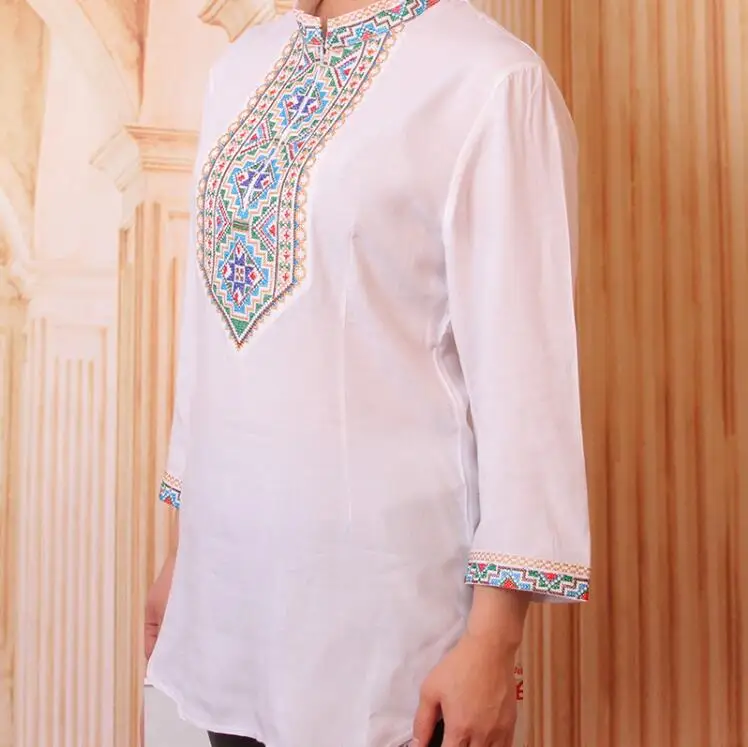 Футболка Женская Рубашка Китайская Синьцзян-уйгурская этническая вышивка Весенняя блузка Винтаж