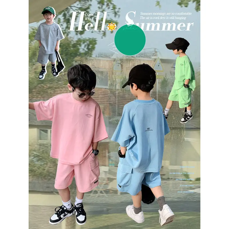 Хлопчатобумажный Летний костюм для мальчиков 2022 года, Новейшие Популярные Детские шорты с коротким рукавом, Спортивный костюм-двойка