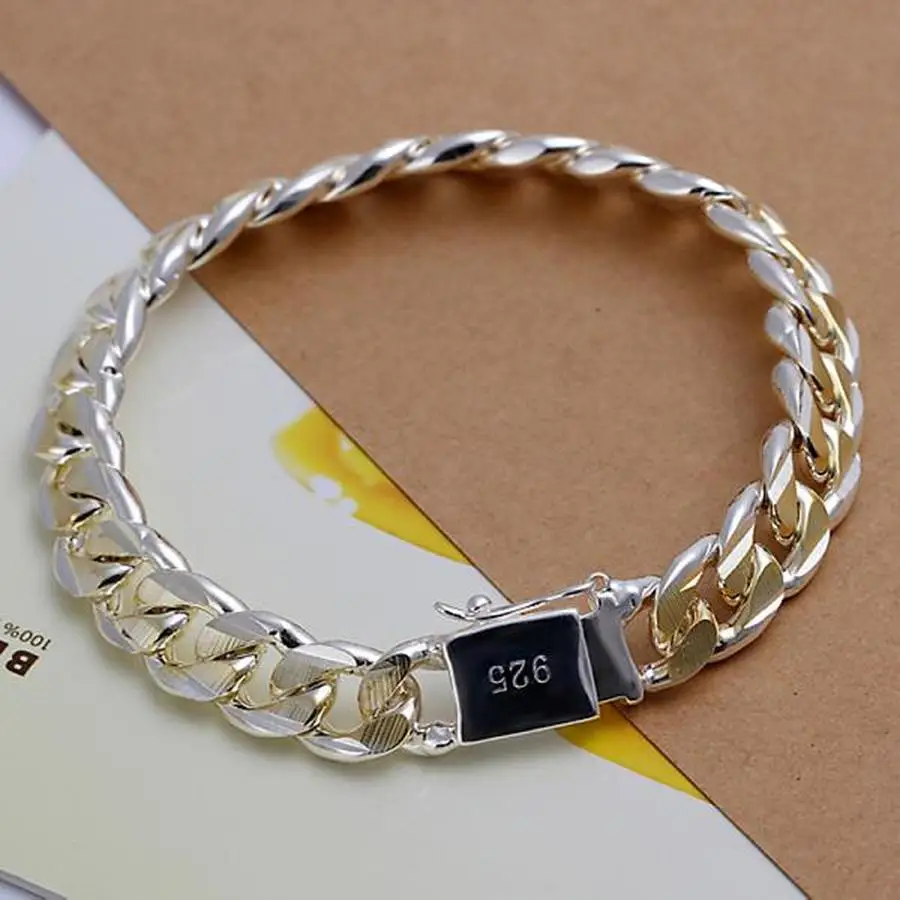 Цвет стерлингового серебра 925 пробы изысканная цепочка мужчины женщины благородный свадебный браслет модный шарм подарок на день рождения