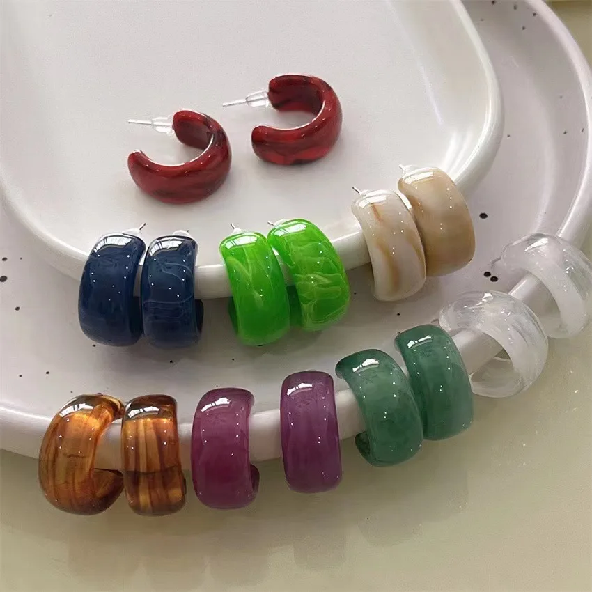Цветные акриловые серьги С-образной формы в стиле Ретро 2023, Летние Корейские Модные Простые серьги-полукольца-шпильки для женских украшений