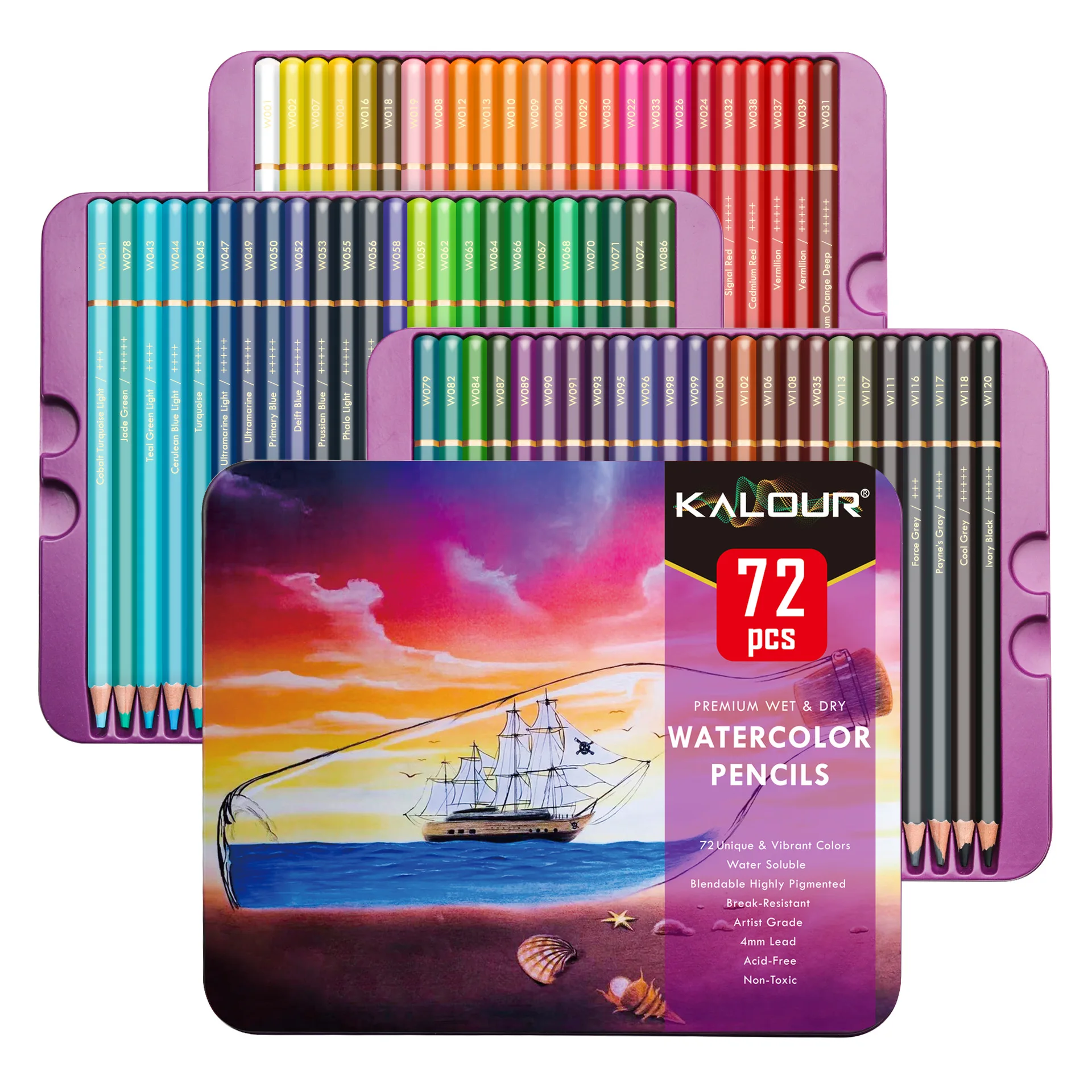 Цветные карандаши KALOUR 72 из чистого дерева, роскошная железная коробка, цветной водорастворимый карандаш art, специальный цветной грифель на масляной основе