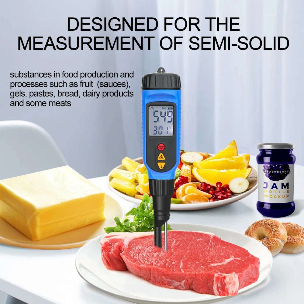 Цифровой измеритель PH-уровня теста, тестер PH мяса, ацидометр, Овощные Фруктовые Соусы, Полутвердые с инструментом для измерения температуры
