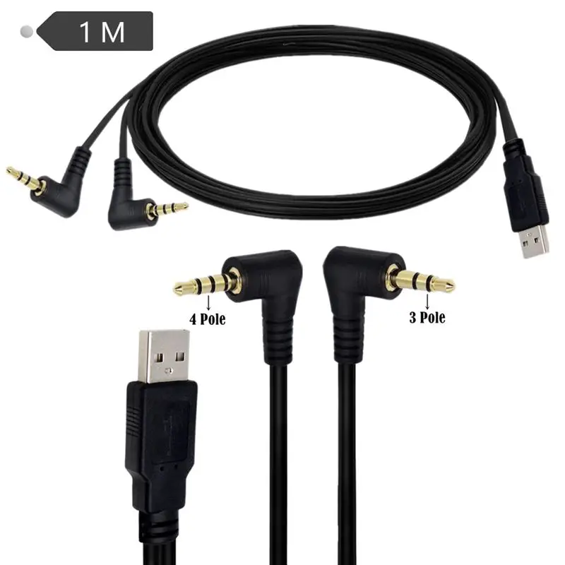 Штекер USB 2,0-3,5 мм, 3-полюсный 4-полюсный аудио кабель для зарядки Bluetooth-гарнитуры, зарядка MP3, автомобильный усилитель, музыкальный плеер