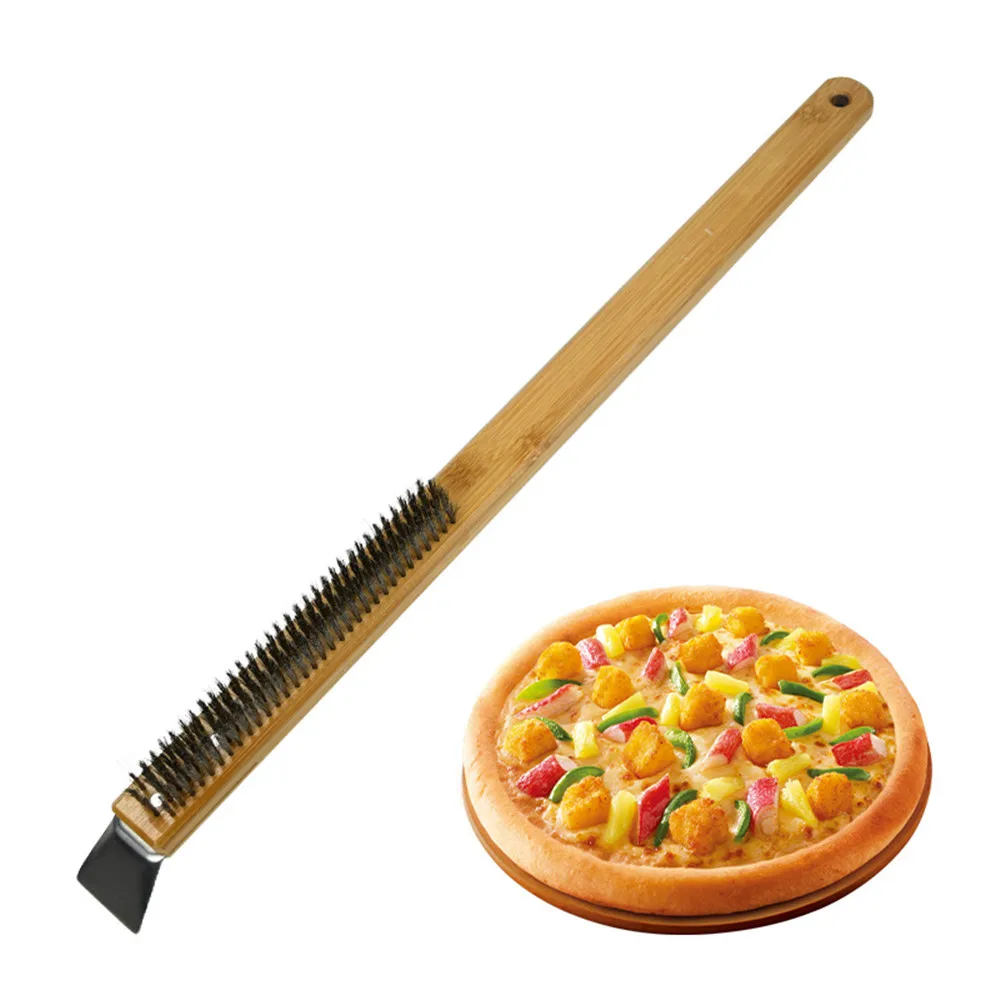 Щетка для чистки печи для пиццы со скребком Инструмент для приготовления барбекю Гриль Деревянная ручка Кухонные принадлежности для духовки