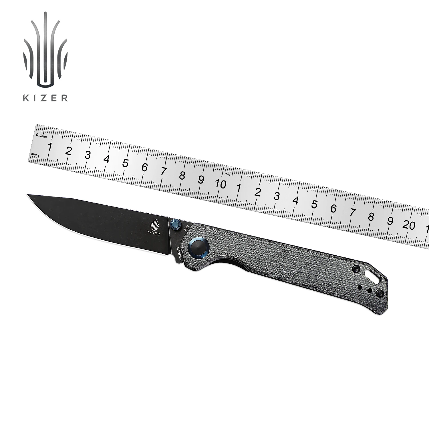 Эксклюзивный нож для выживания Kizer Mojave Begleiter2 V4458.2E6 с черной ручкой из Микарты и стальным лезвием N690, Нож для переноски синего цвета