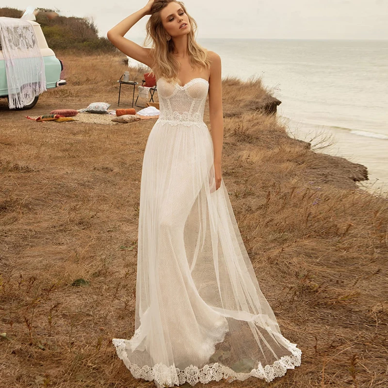 Элегантные Свадебные платья 2021, Богемное Белое Простое Пляжное платье Невесты, Шифоновое Для женщин, Свадебные платья Русалки на молнии