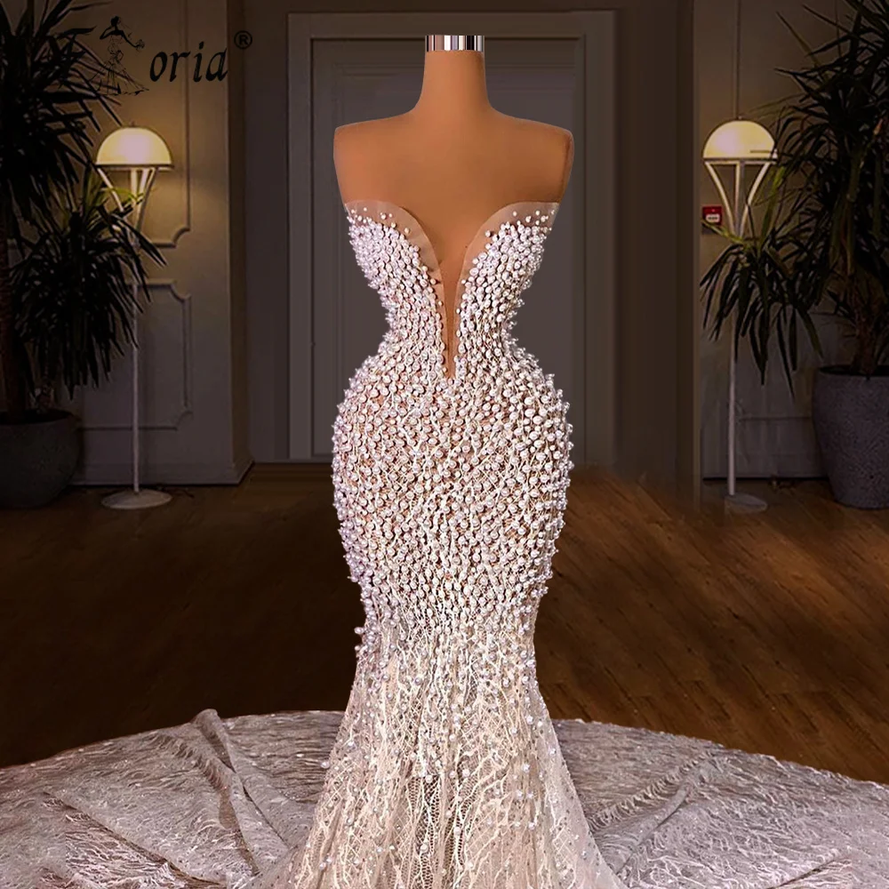 Элегантный Белый жемчуг, свадебное платье Русалки для невесты 2022, Роскошные вечерние платья из бисера и кружева для женщин, платье для свадебной вечеринки, Дубай