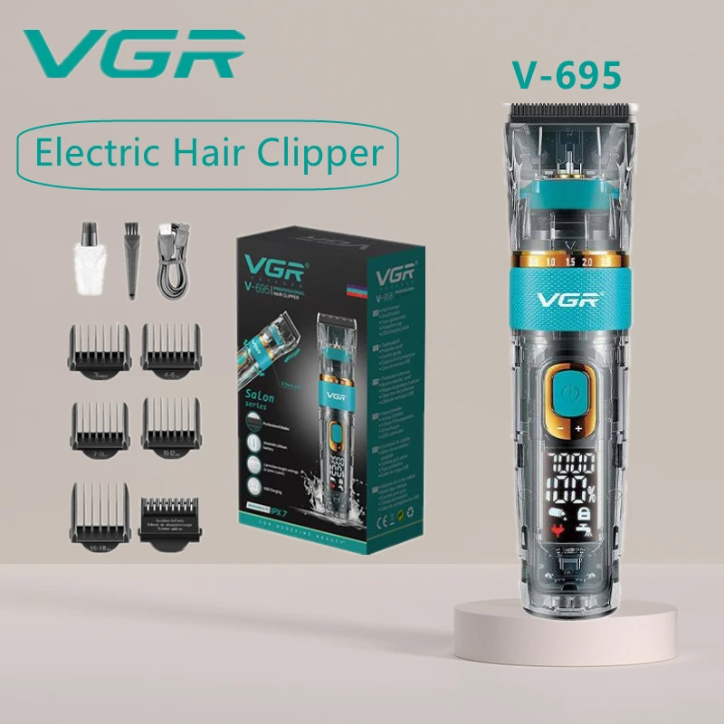 Электрические машинки для стрижки волос V695 Со светодиодным дисплеем, Профессиональные Электрические Триммеры, 3-скоростная Регулируемая Бритва, Подзарядка станка для стрижки волос
